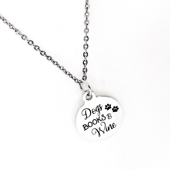 Dog Owner Gift, Dogs Books Wine Necklace, Book Lover Gift, Reader Gift, Wine Lover Gift, My Favorite Things Gift