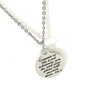 Scripture Jewelry, Commit To The Lord Jewelry, Scripture Necklace, Scripture Charm, Prov 16 3 Necklace, Success Gift, Daughter Jewelry Gift