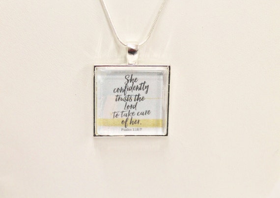 She Confidently Trusts The Lord to Take Care Of Her Psalms 112:7 Pendant on Silver Chain, Bible Verse Jewelry, Religious Jewelry