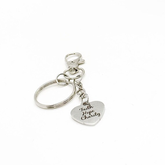 Faith Hope Charity Clip On Charm Keychain, Love Gift, Anniversary Gift, Husband Gift, Wife Gift, Engagement Gift, Wedding Favors, 1 Cor 13