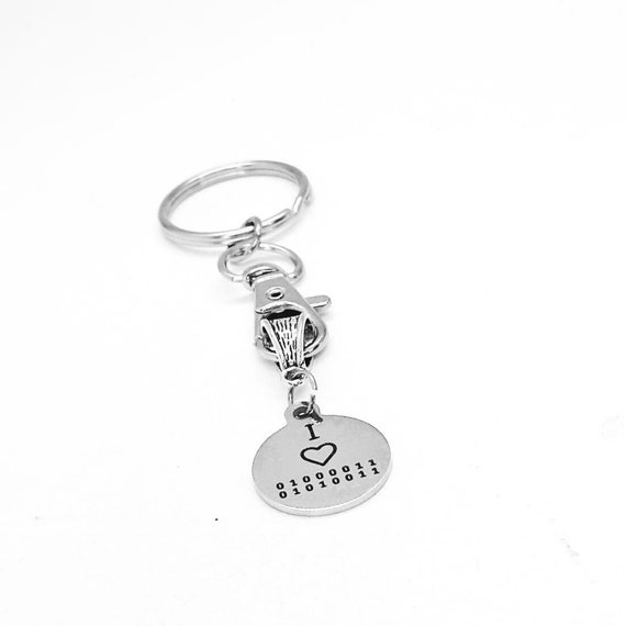 I Love CS Charm Keychain, Binary Code, Computer Science, Computer Programmer, College Student, Daughter Gift, Son Gift, Going To College