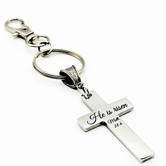 He Is Risen Matthew 28 6 Cross Keychain