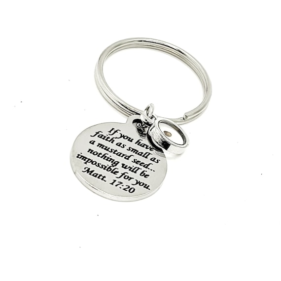 Mustard Seed Silvertone Keychain, Mustard Seed Faith, Matthew 17 20 Gift, Mustard Seed Gifts, Faith Gifts, Christian Gifts, Scripture Gift