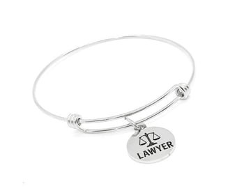 Lawyer Stainless Steel Charm Bangle Bracelet Adjustable Jewelry Gift For Attorney Law Student Graduation Court Legal Professional
