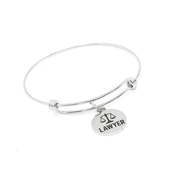 Lawyer Stainless Steel Charm Bangle Bracelet Adjustable Jewelry Gift For Attorney Law Student Graduation Court Legal Professional