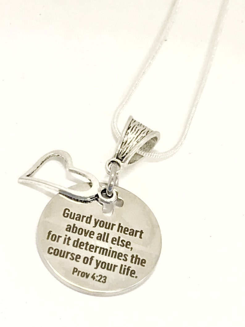 Bible Verse Necklace Guard Your Heart Necklace Prov 4 23 Etsy