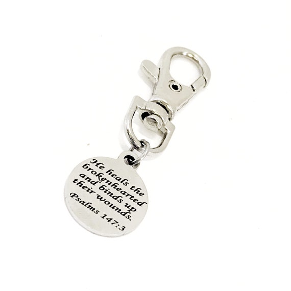 Bible Verse Gift, Bible Verse Charm, He Heals The Brokenhearted Clip On Charm, Christian Gift, Bible Verse Planner Charm, Psalms 147 3 Charm