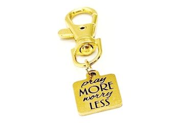 Pray More Worry Less Clip On Charm Faith Gift Christian Gold Stainless Steel Engraved Charm Inspirational Religious