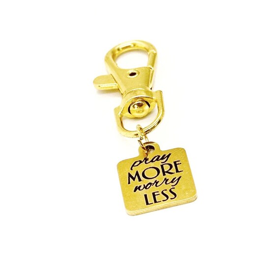 Pray More Worry Less Clip On Charm Faith Gift Christian Gold Stainless Steel Engraved Charm Inspirational Religious