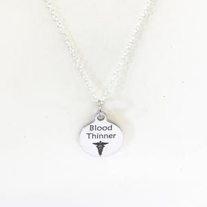 Blood Thinner Necklace, Blood Thinner Medical Condition, Medical Awareness Pendant Necklace, Medical Jewelry Gift, Blood Thinner Gift