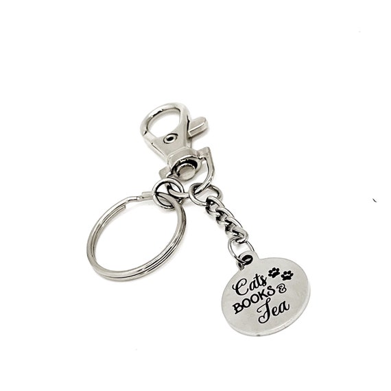 Cat Lover Gift, Cats Books Tea Charm Keychain, Book Lover Gift, Tea Lover Gift, Gift For Her, Wife Gift, Girlfriend Gift, Best Friend Gift