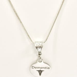 Dementia Necklace, Dementia Medical Condition Necklace, Dementia Awareness Engraved Pendant Necklace, Medical ID Jewelry, Dementia Jewelry image 3