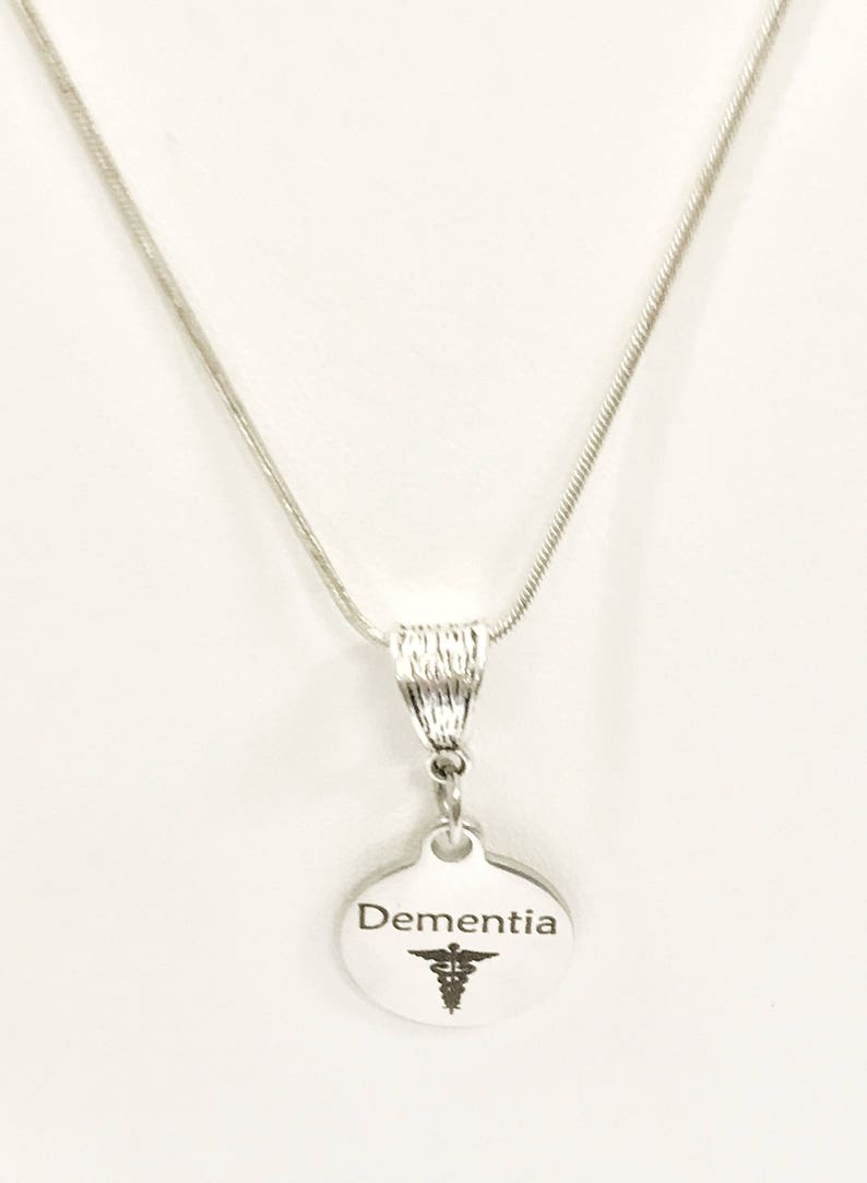 Dementia Necklace, Dementia Medical Condition Necklace, Dementia Awareness Engraved Pendant Necklace, Medical ID Jewelry, Dementia Jewelry image 3