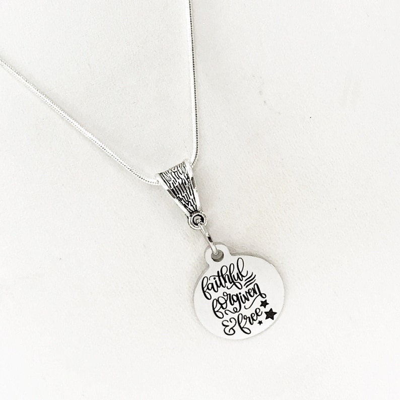 Faith Gift, Faithful Forgiven And Free Necklace, Christian Jewelry, Patriotic Jewelry, Freedom Gift, Baptism Gift, Salvation Gift image 1