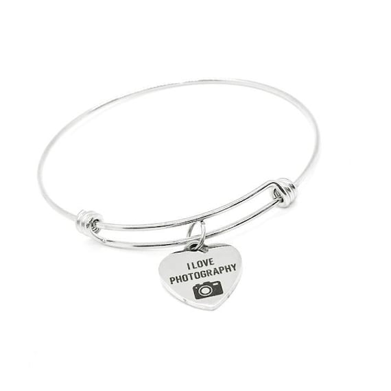 I Love Photography Charm Bracelet Stainless Steel Heart Camera Gift For Photographer Photo Jewelry Adjustable Bangle Photography Lover