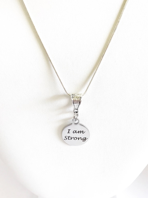 I Am Strong Pendant with Silver Chain, Strong Woman Gift For Her, Inspirational Necklace, Motivational Jewelry, Excercise Jewelry