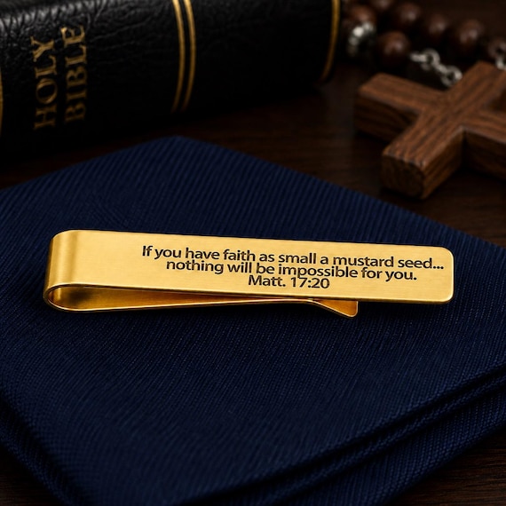 Mustard Seed Faith Goldtone Scripture Tie Clip