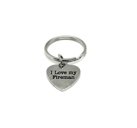 I Love My Fireman Keychain Firefighter Gift Stainless Steel Engraved Heart Charm Keyring Proud Fire Wife Gift
