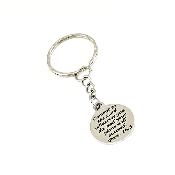 Christian Gift, Christian Keychain, Bible Verse Gift, Proverbs 16 3 Keychain, Commit To The Lord Success Keychain, Scripture Gift