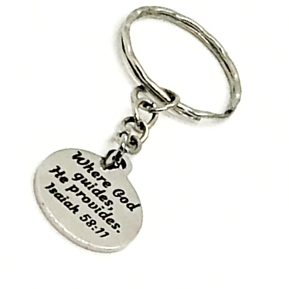 Scripture Keychain, Where God Guides He Provides Keychain, Isaiah 58 11 Keychain, Scripture Charm, Scripture Verse, Bible Verse Quote