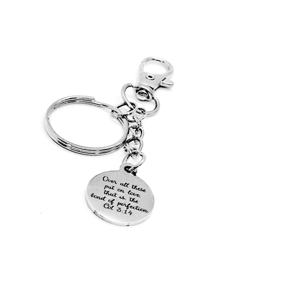 Put On Love The Bond Of Perfection Keychain, Colossians 3 14 , Faith Gift, Marriage Gifts, Wedding, Scripture Quote, Christian, Religious