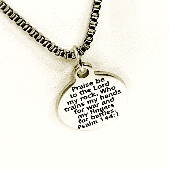 Christian Man Necklace, Christian Gift, Praise Be To The Lord, Psalm 144 1 Necklace, Son Gift, Military Man Gift, Christian Necklace
