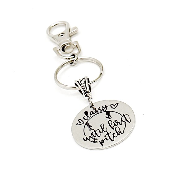 Classy Until First Pitch Charm Keychain, Baseball Mom Gift, Softball Player Gift, Fun Sports Gifts, Gift For Her, Team Mom, Sports Parent