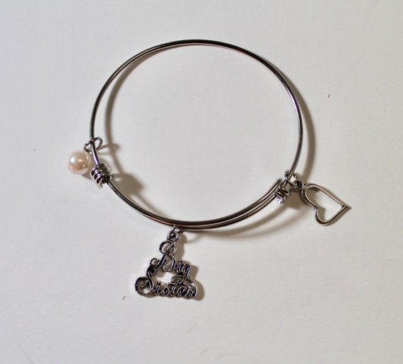 Big Sister Expanding Bangle Charm Bracelet, Sister Gift, Sorority Sister, Gift For Her, Valentine Gift, Sister Love, Fraternity Sister