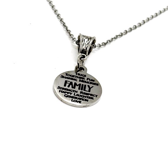 Family Words Pendant Necklace, Gift For Her, Daughter Gift, Wife Gift, Sister, Mom, Family Reunion, Hugs, Sharing, Memories, Fun, Generation