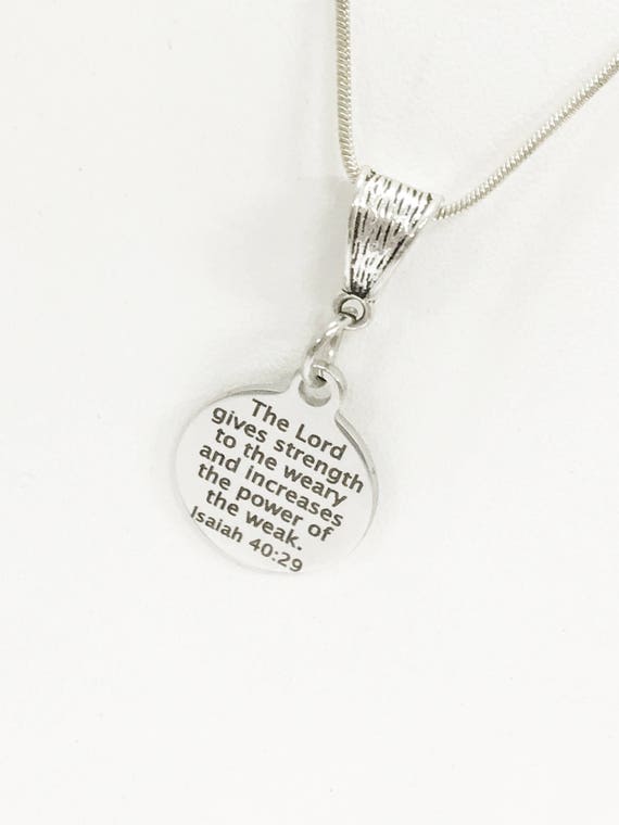 Scripture Jewelry, Isaiah 40 29 Scripture Gifts, The Lord Gives Strength Necklace, Scripture Necklace, Christian Jewelry, Christian Necklace