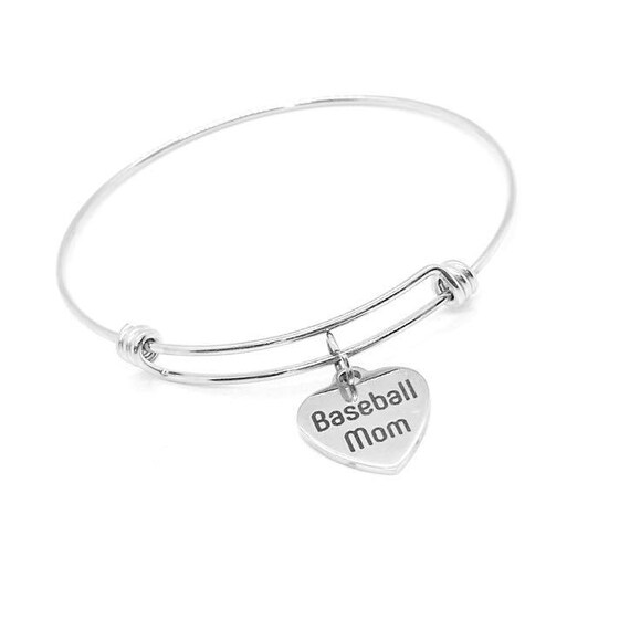Baseball Mom Charm Bracelet Stainless Steel Heart Sports Mom Jewelry Adjustable Bangle Gift For Her Proud Baseball Mama Accessory