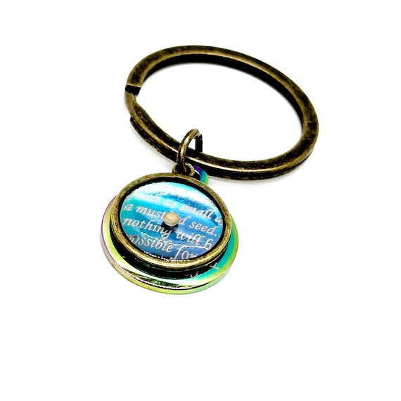 Antique Bronze Mustard Seed Scripture Key Chain, Mustard Seed Faith Believer Gift, Oval Mustard Seed Charm, Faith Gift, Matthew 17 20
