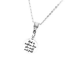 Pendentif Dieu en elle, elle ne tombera pas, femme chrétienne, bijoux fille chrétienne, écriture psaume 46 5, bijoux foi