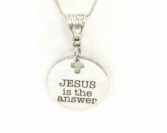 Bijoux chrétiens, cadeau chrétien, collier chrétien, collier Jésus est la réponse, bijoux bibliques, bijoux versets de la Bible, cadeau de baptême