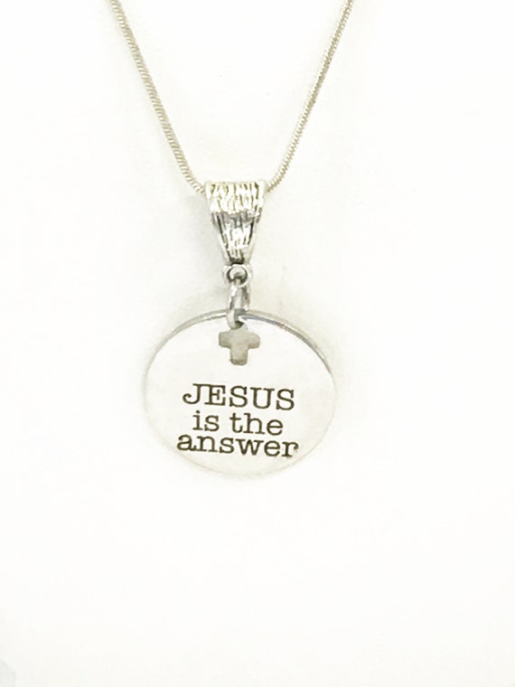 Christian Jewelry, Christian Gift, Christian Necklace, Jesus Is The Answer Necklace, Scripture Jewelry, Bible Verse Jewelry, Baptistm Gift