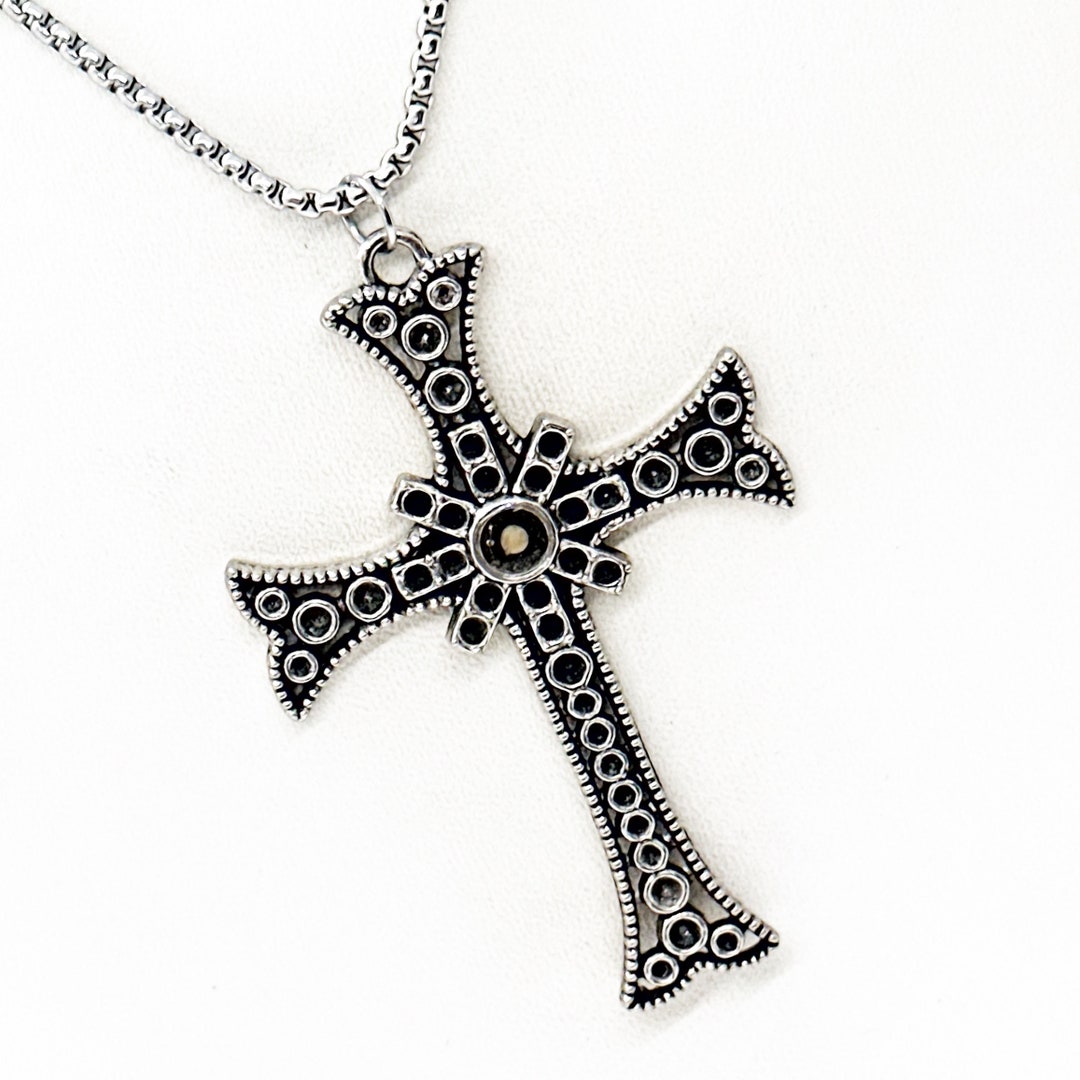 Collana Con Ciondolo A Croce Seme Di Senape - Versetto Matteo 17:20, Zirconia Cubica, Acciaio Inossidabile, Catena Regolabile