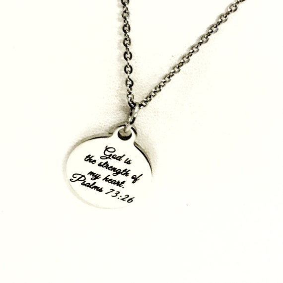 Christian Gift, God Is The Strength Of My Heart Necklace, Christian Necklace, Christian Jewelry, Scripture Gift, Baptism Gift, Bible Verse
