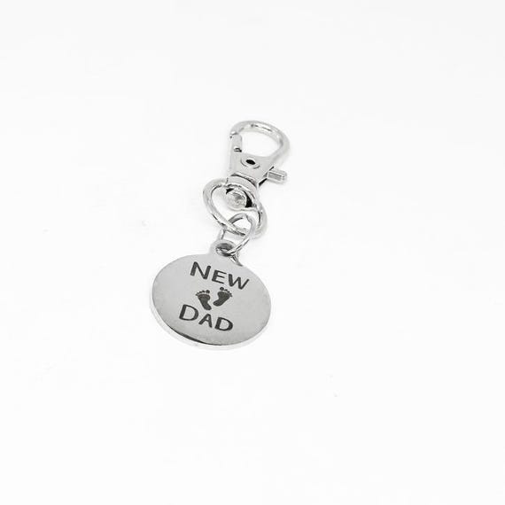 New Dad Clip On Charm Stainless Steel Engraved Keychain Gift For New Father Baby Announcement Keepsake Dad To Be Gift Fatherhood Jewelry