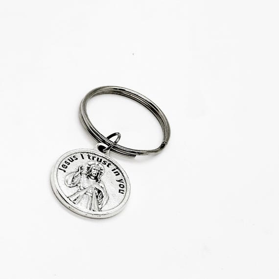 Jesus I Trust In You Prayer Charm Keychain, Give Us Thy Mercy, Faith Gift, Christian Prayer Gift For Her, Bible Study, Womens Group Gifts