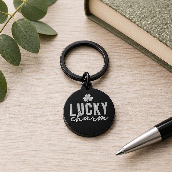 Lucky Charm Black Engraved Keychain