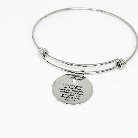 Ephesians 2 8 Bracelet Stainless Steel Engraved Scripture Jewelry Faith Gift Christian Bracelet Religious Quote Saved By Grace Through Faith
