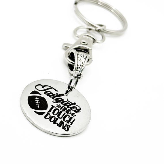 Tailgates And Touchdowns Keychain Stainless Steel Football Charm Sports Fan Gift Game Day Accessory For Tailgate And Football Lovers