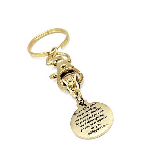 Christian Gift, Do Not Be Anxious About Anything Goldtone Keychain, Philippians 4 6 Charm, Scripture Keychain, Bible Verse Gift, Faith Gift