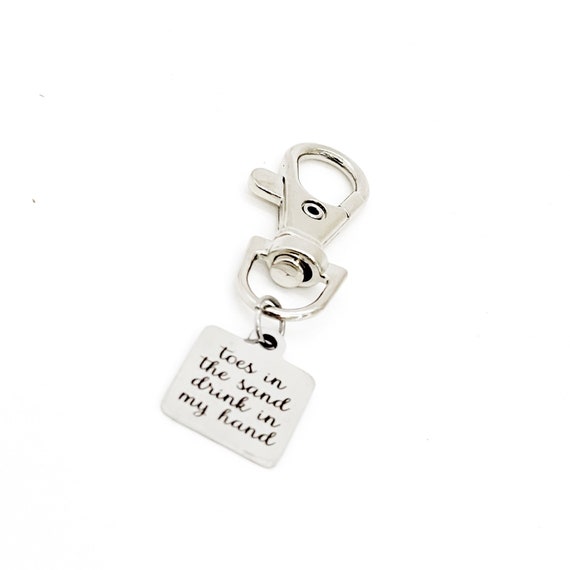 Beach Lover Gift, Toes In The Sand, Drink In My Hand Clip On Charm, Beach Trip Gift, Girls Trip Gift, Book Bag Charm, Backpack Charm
