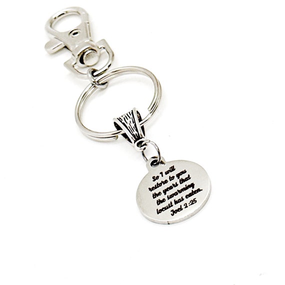 God Will Restore The Lost Years Charm Keychain, Joel 2 25, Recovery Gift, Faith Gift, Christian Gift, Scripture Quote, Bible Verse Gift