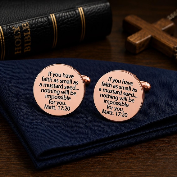Mustard Seed Scripture Rose Goldtone Cuff Links