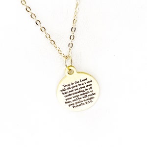 Collier faites confiance au Seigneur de tout votre coeur, Proverbes 3, 5 et 6, cadeau biblique, cadeau de la foi, bijoux chrétiens, cadeau de baptême pour elle