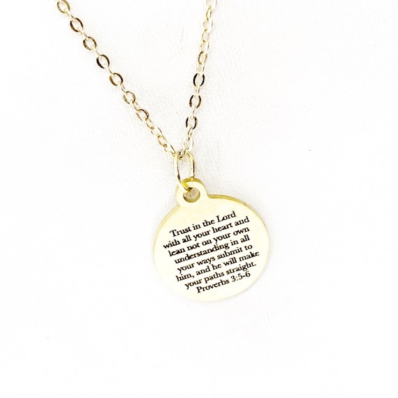 Trust In The Lord With All Your Heart Necklace, Proverbs 3 5 and 6, Scripture Gift, Faith Gift, Christian Jewelry, Baptism Gift For Her
