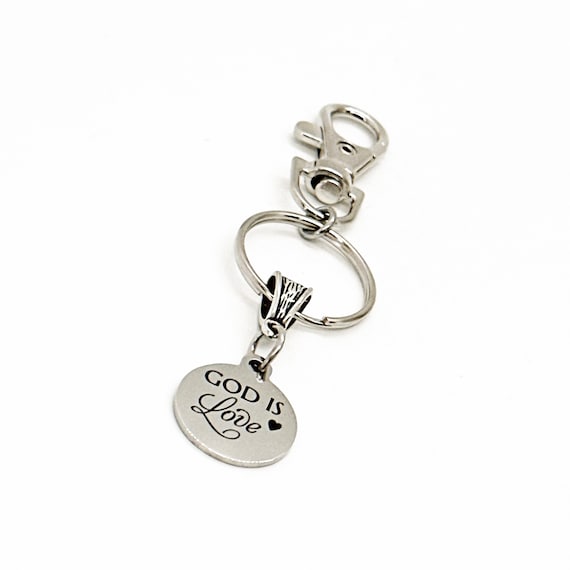 God Is Love Charm Keychain, Faith Gift, Daughter Gift, Son Gift, Wife Gift, Husband Gift, Sunday School Gift, Baptism Gift, Bible Study Gift