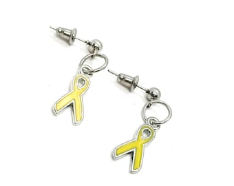 Silver-tone Yellow Ribbon Earrings, Awareness Gifts, Yellow Ribbon Charms, Support Our Troops, POW, Awareness Ribbon Charm
